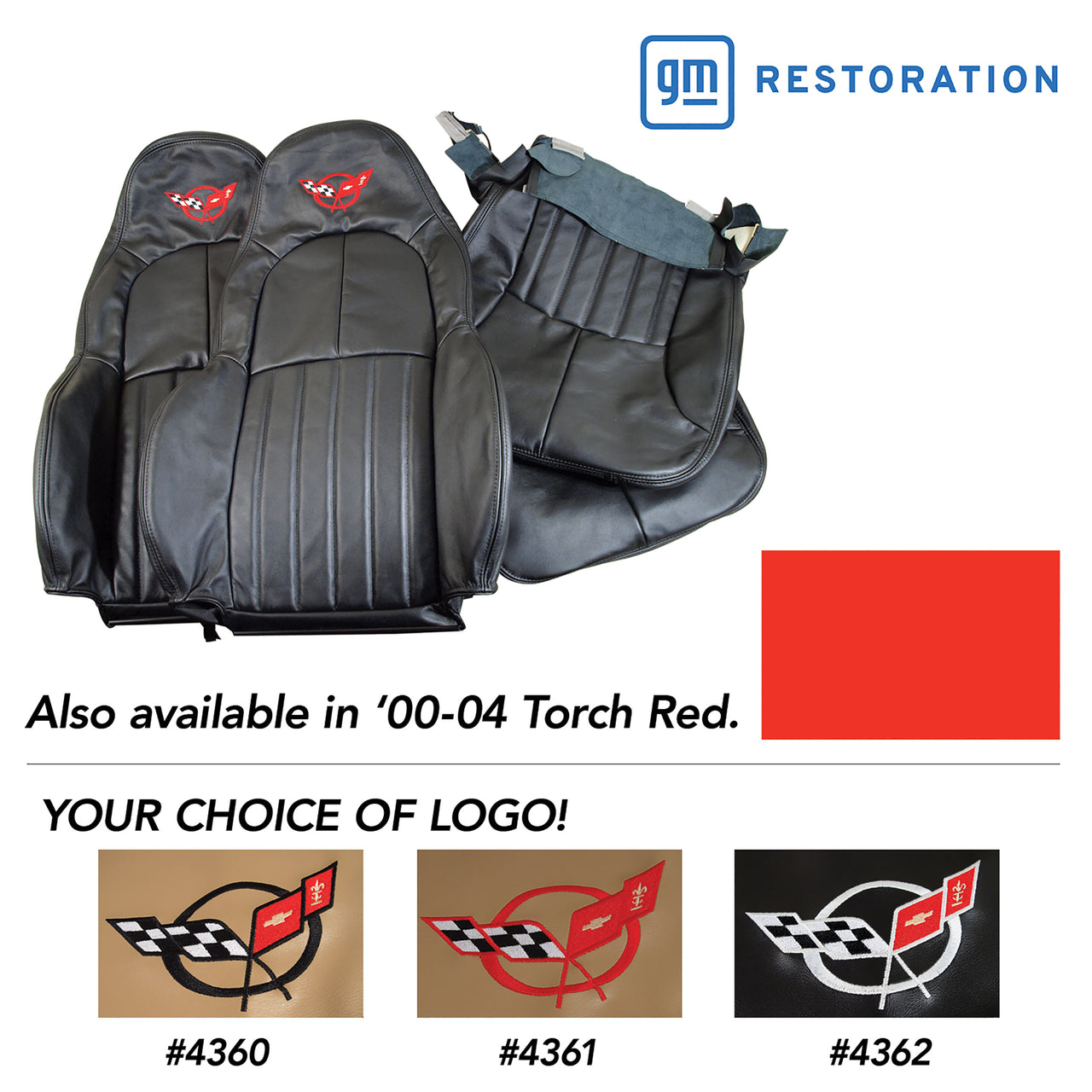 2000-2004 Corvette 100% Leather Standard Seat Covers W/Crossflag Logo - Torch Red-462593E-Corvette-Store-Online
