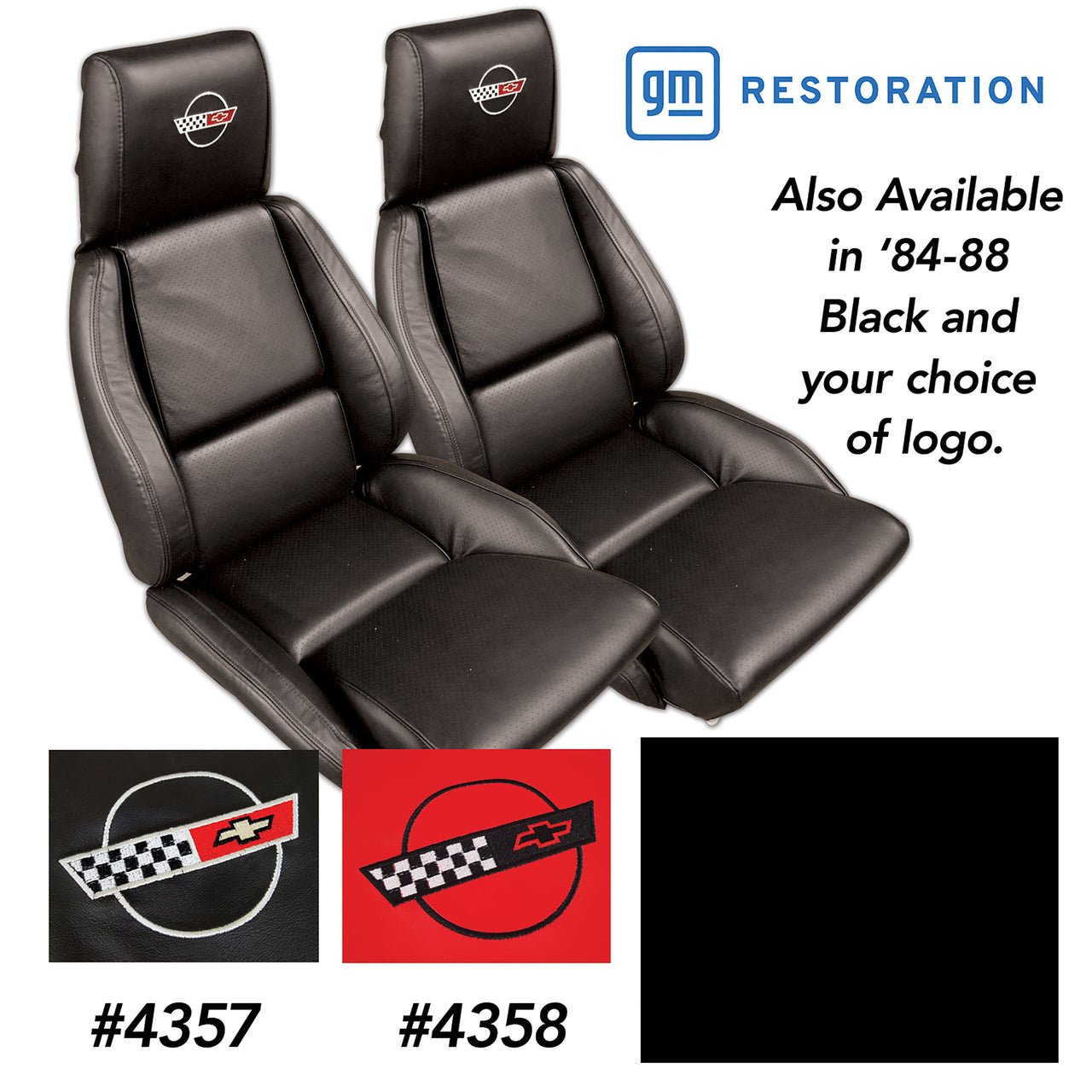 1984-1988 Corvette OE Style Embroidered Standard Leather Seat Covers W/Non-Perf Inserts - Black-468420E-Corvette-Store-Online