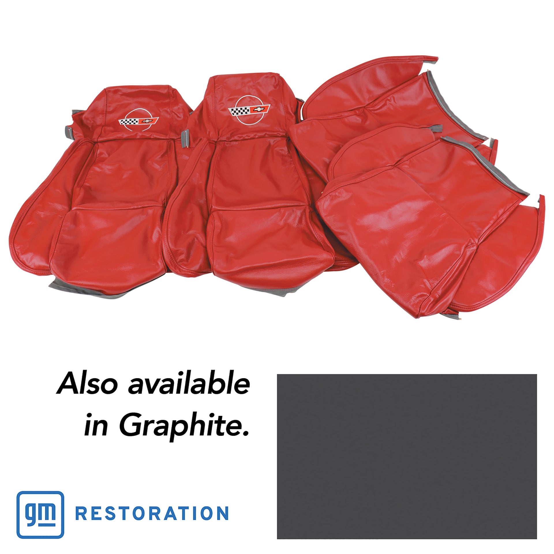 1984-1987 Corvette OE Style Embroidered Standard Leather Seat Covers W/Non-Perf Inserts - Graphite-468422E-Corvette-Store-Online