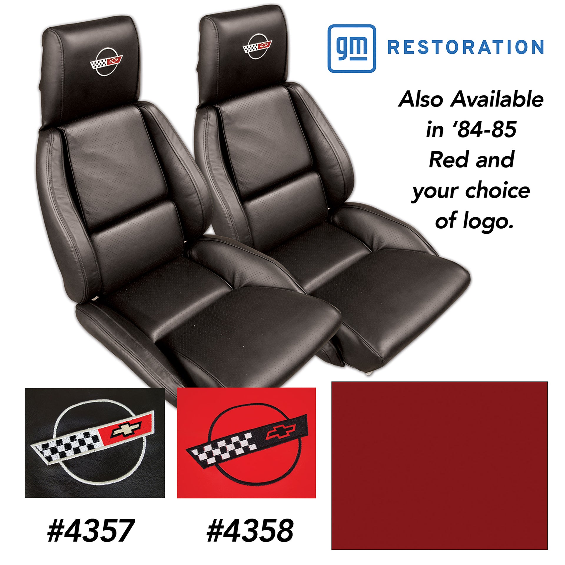 1984-1985 Corvette OE Style Embroidered Standard Leather Seat Covers W/Non-Perf Inserts - Red-468427E-Corvette-Store-Online