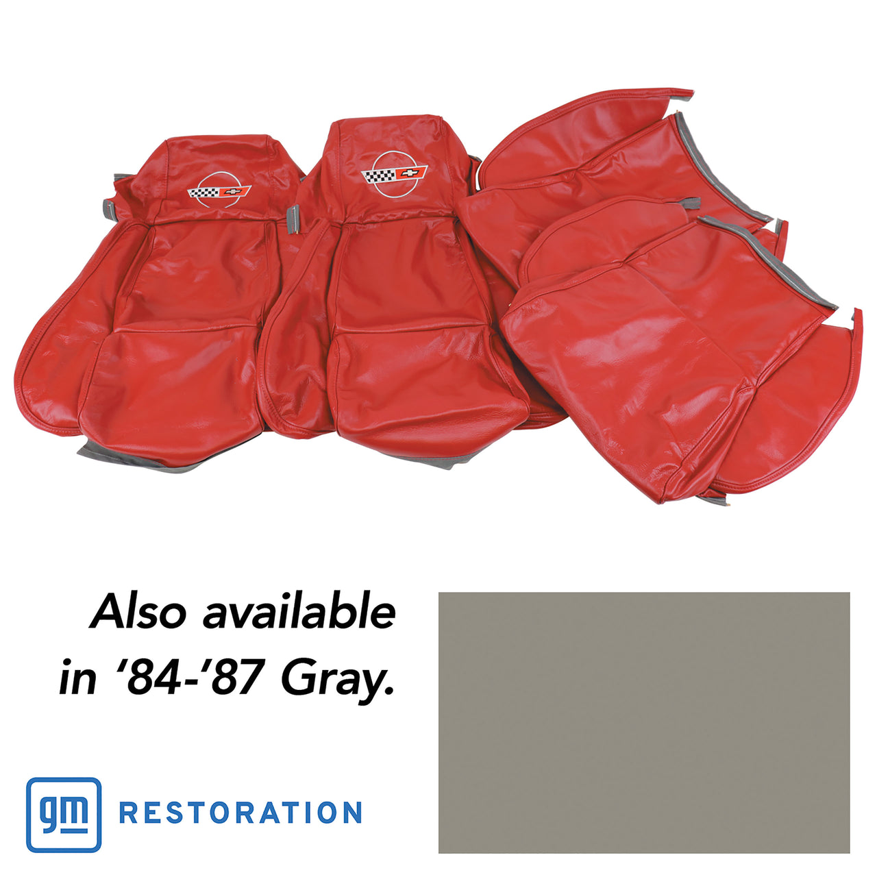 1984-1987 Corvette OE Style Embroidered Standard Leather Seat Covers W/Non-Perf Inserts - Gray-468469E-Corvette-Store-Online