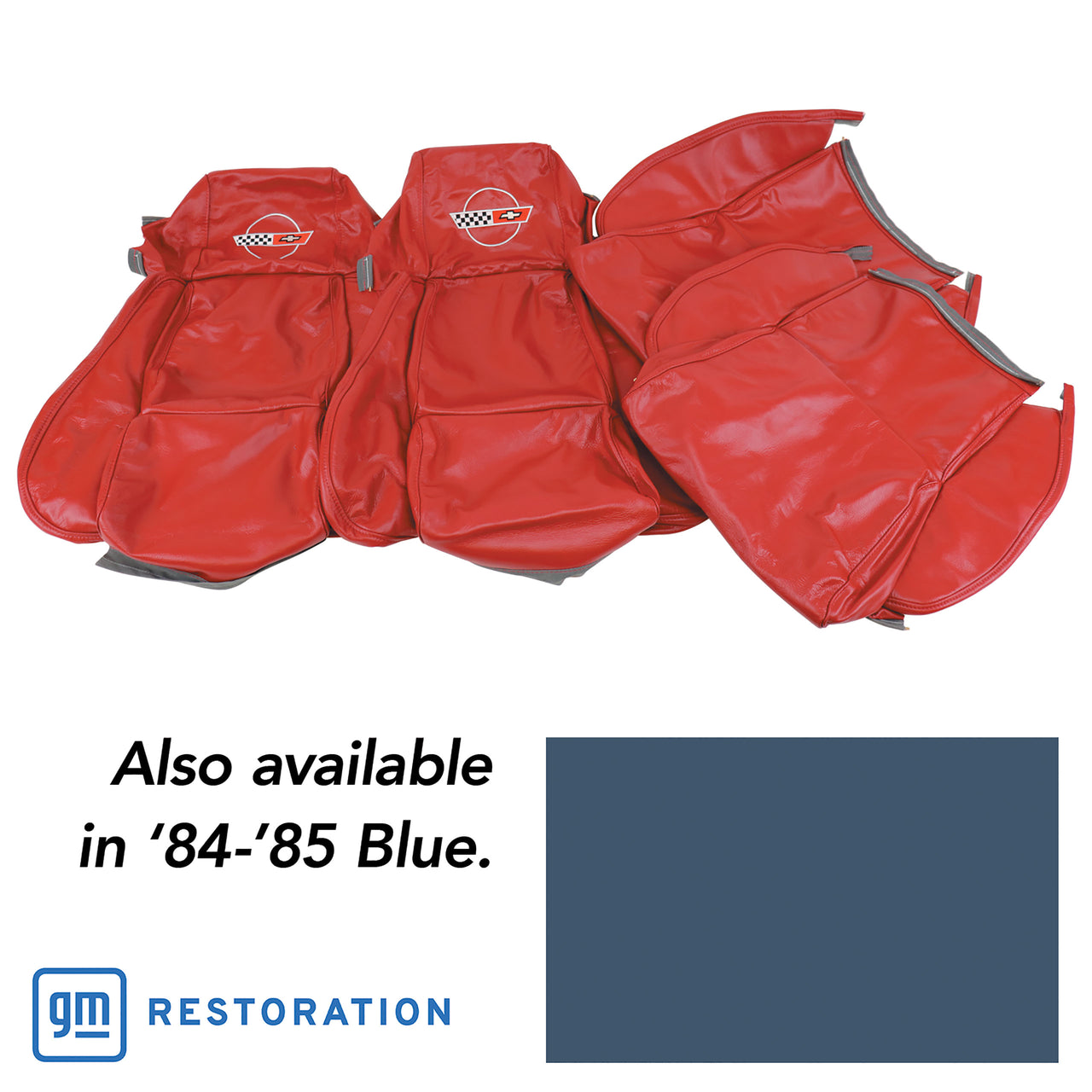 1984-1985 Corvette OE Style Embroidered Standard Leather Seat Covers W/Non-Perf Inserts - Blue-468470E-Corvette-Store-Online