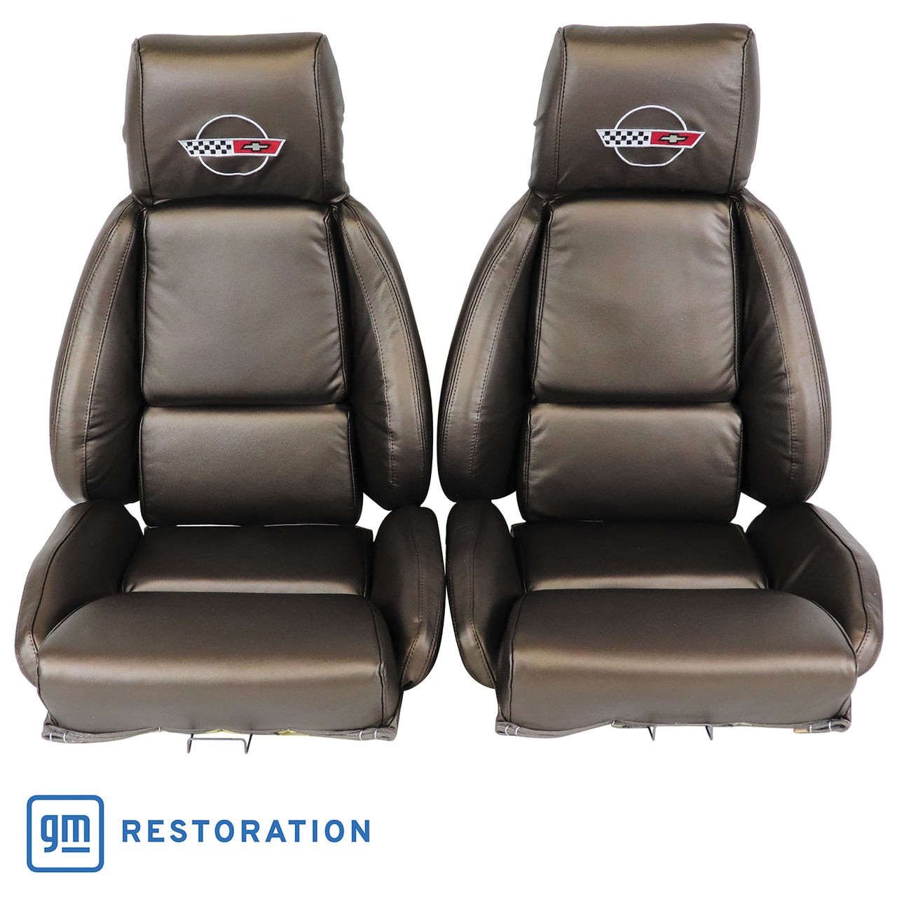 1984-1987 Corvette OE Style Embroidered Standard Leather Seat Covers W/Non-Perf Inserts - Bronze-468471E-Corvette-Store-Online
