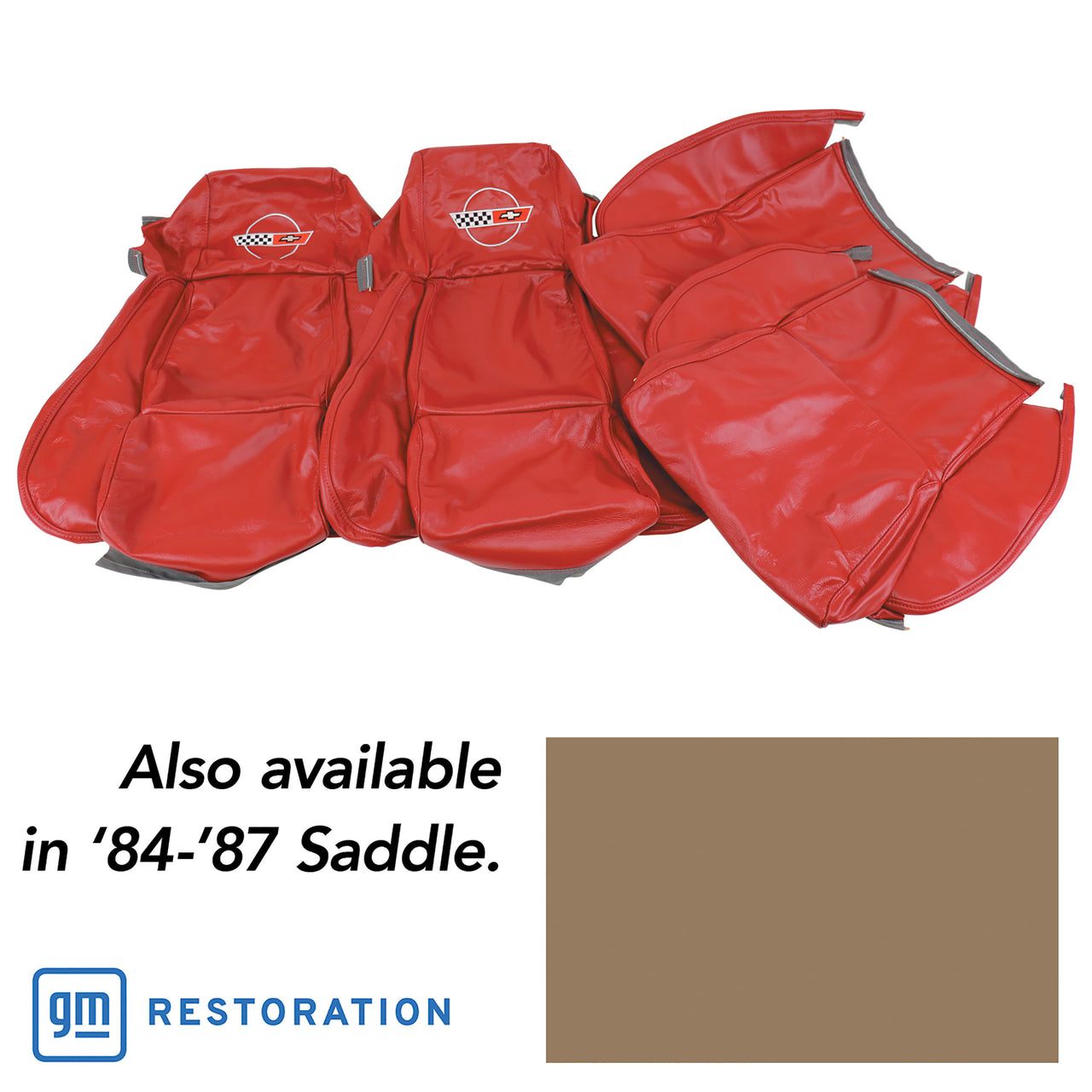 1984-1987 Corvette OE Style Embroidered Standard Leather Seat Covers W/Non-Perf Inserts - Saddle-468472E-Corvette-Store-Online