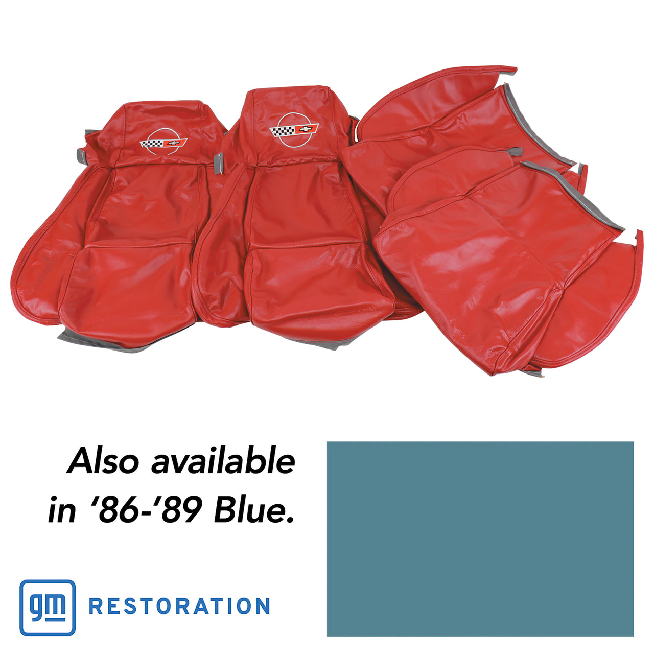 1986-1988 Corvette OE Style Embroidered Standard Leather Seat Covers W/Non-Perf Inserts - Blue-468474E-Corvette-Store-Online