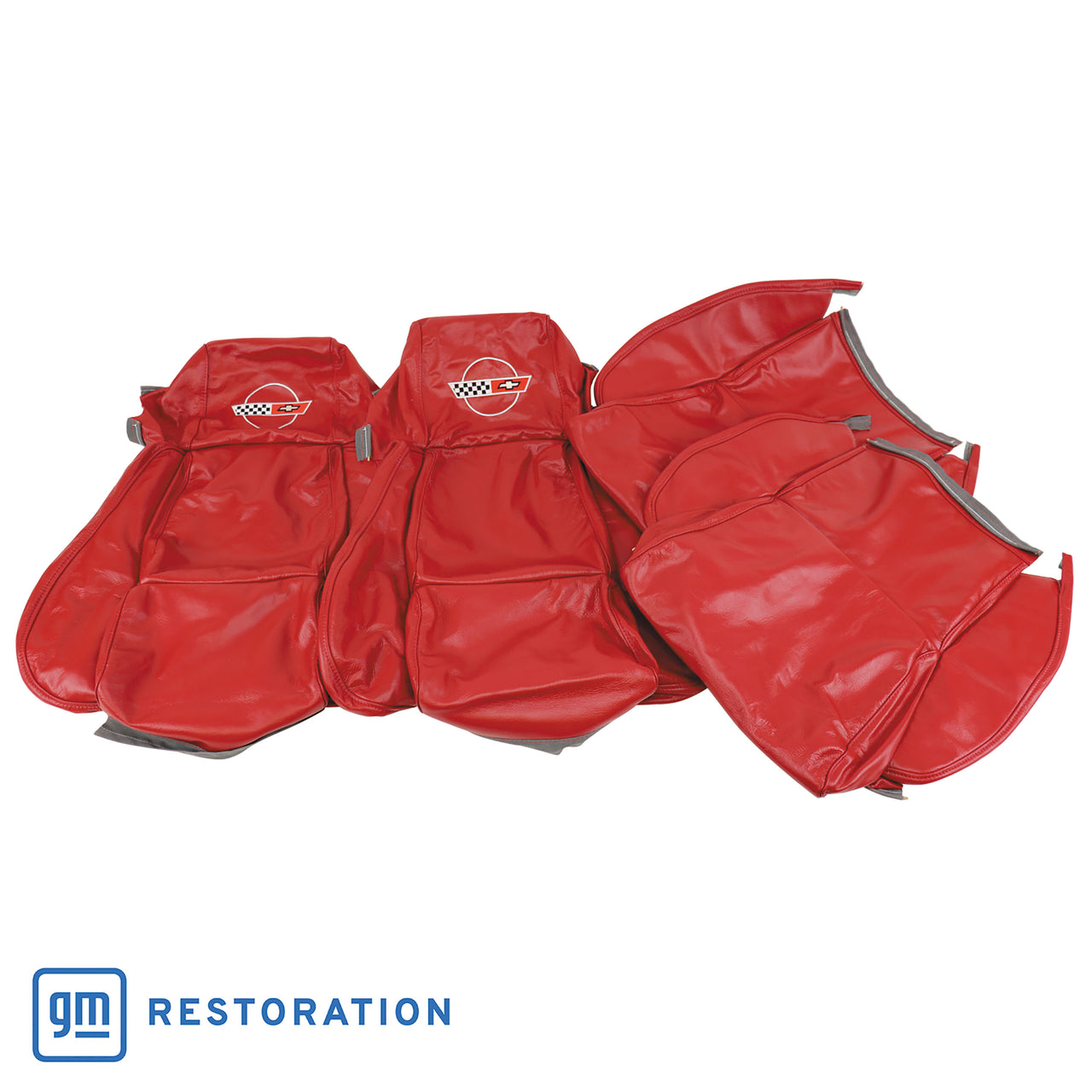 1986-1988 Corvette OE Style Embroidered Standard Leather Seat Covers W/Non-Perf Inserts - Red-468475E-Corvette-Store-Online