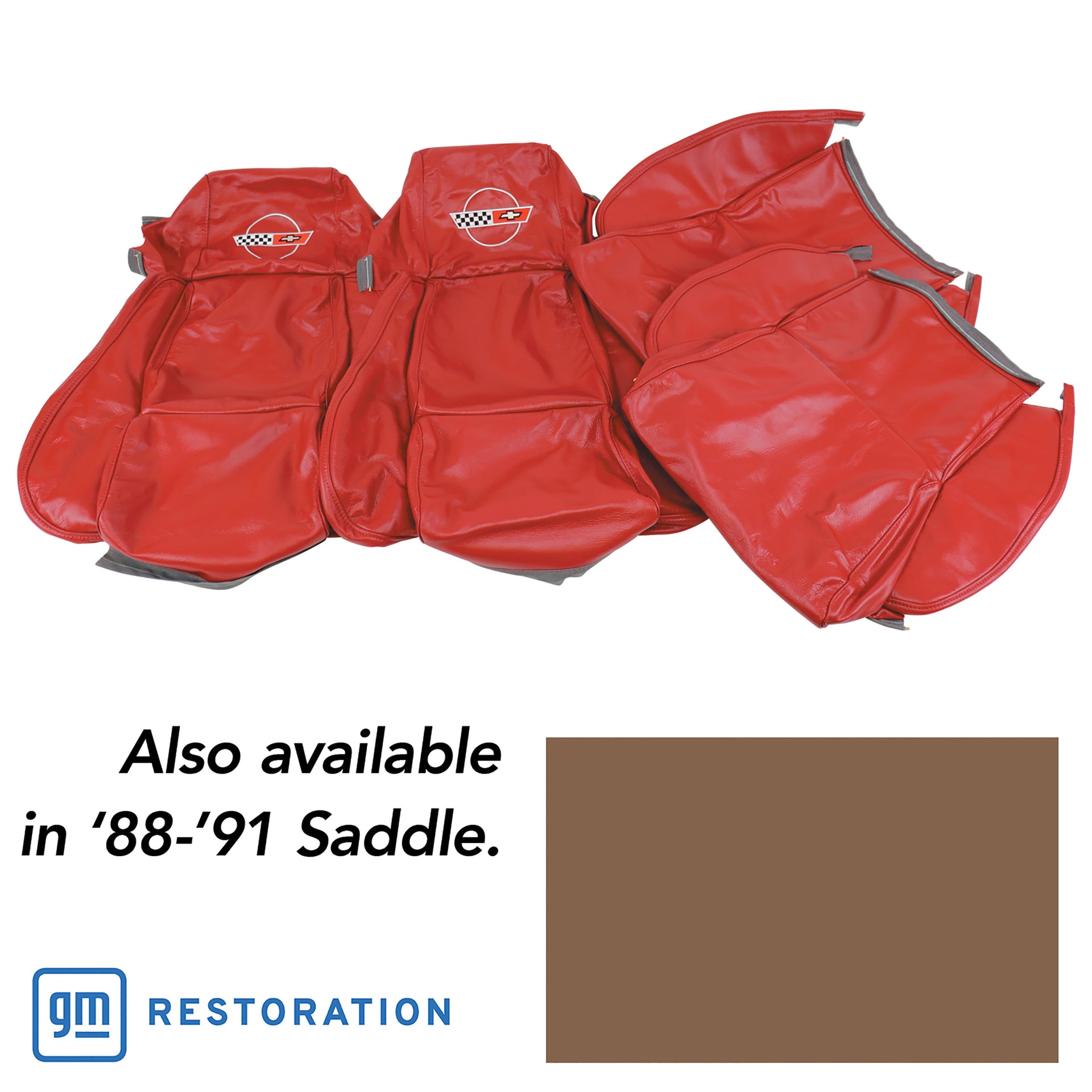 1988-1988 Corvette OE Style Embroidered Standard Leather Seat Covers W/Non-Perf Inserts - Saddle-468478E-Corvette-Store-Online