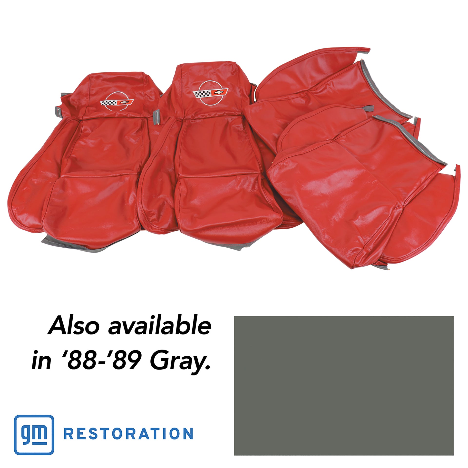 1988-1988 Corvette OE Style Embroidered Standard Leather Seat Covers W/Non-Perf Inserts - Gray-468479E-Corvette-Store-Online