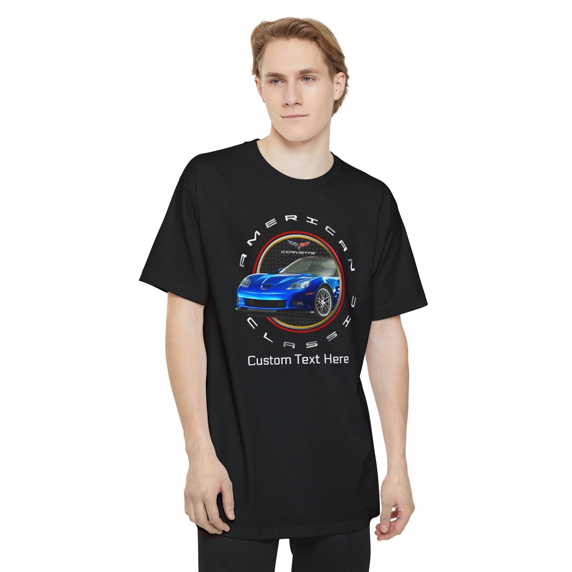 c6-corvette-personalized-circle-logo-with-car-unisex-tall-beefy-t®-cotton-t-shirt