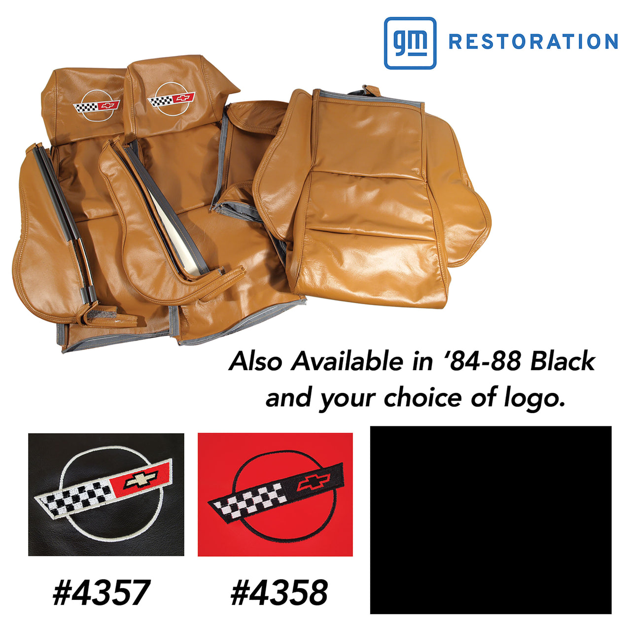 1984-1988 Corvette OE Style Embroidered Sport Leather Seat Covers W/Non-Perf Inserts - Black Sport-468620E-Corvette-Store-Online