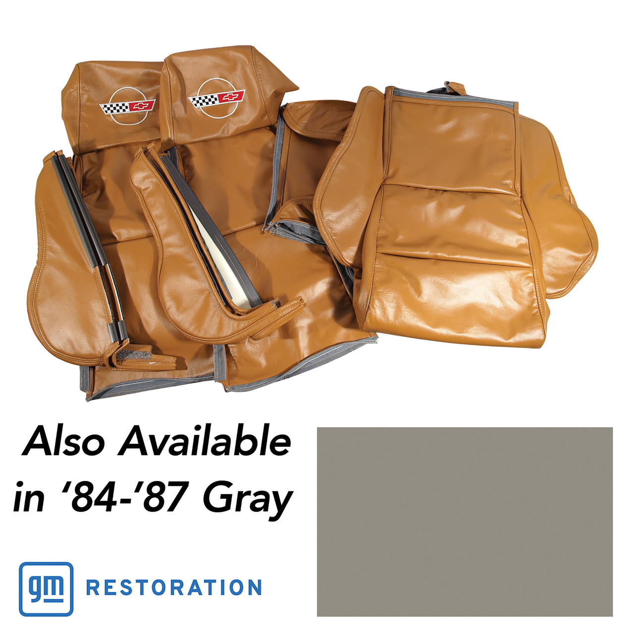 1984-1987 Corvette OE Style Embroidered Sport Leather Seat Covers W/Non-Perf Inserts - Gray-468669E-Corvette-Store-Online