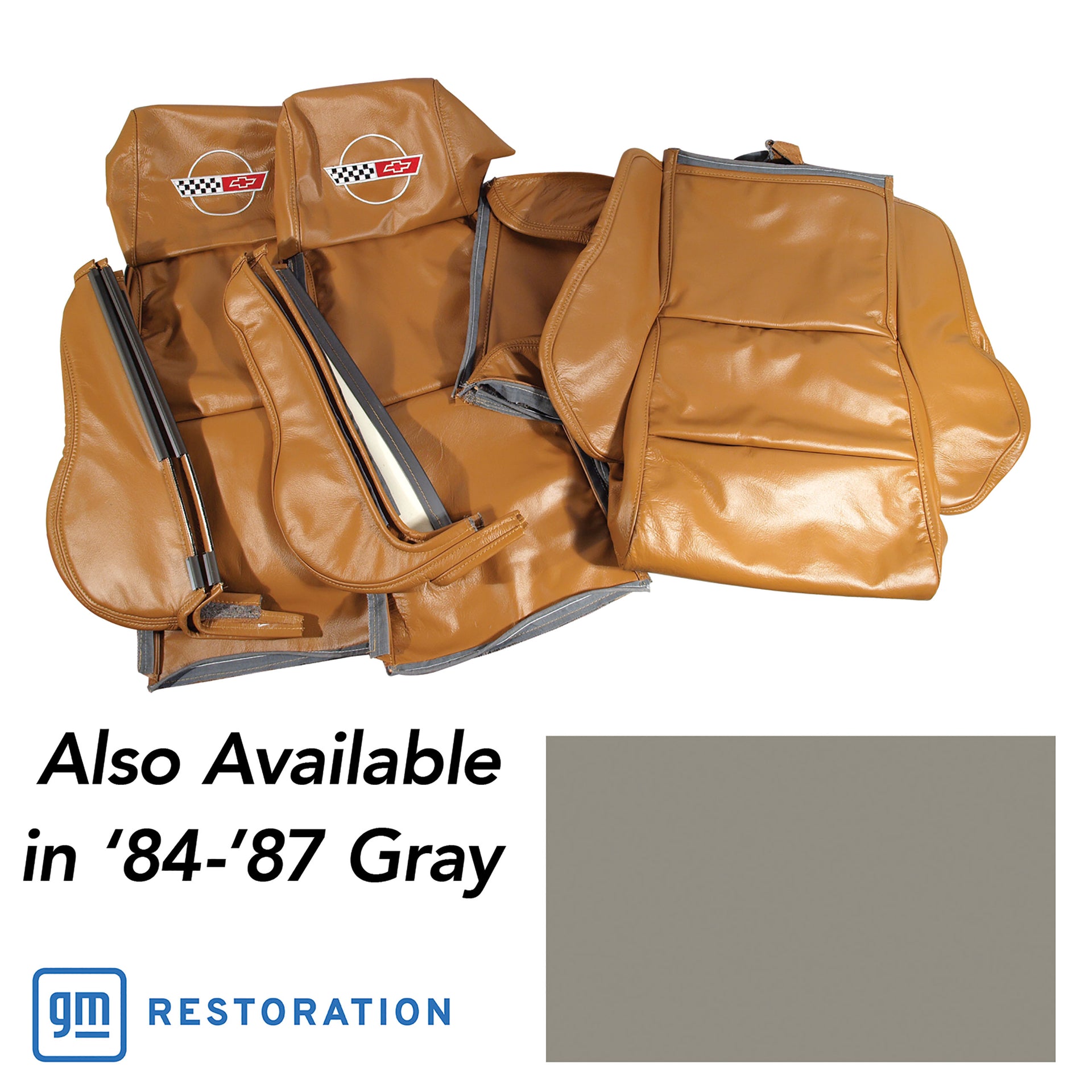 1984-1987 Corvette OE Style Embroidered Sport Leather Seat Covers W/Non-Perf Inserts - Gray-468669E-Corvette-Store-Online