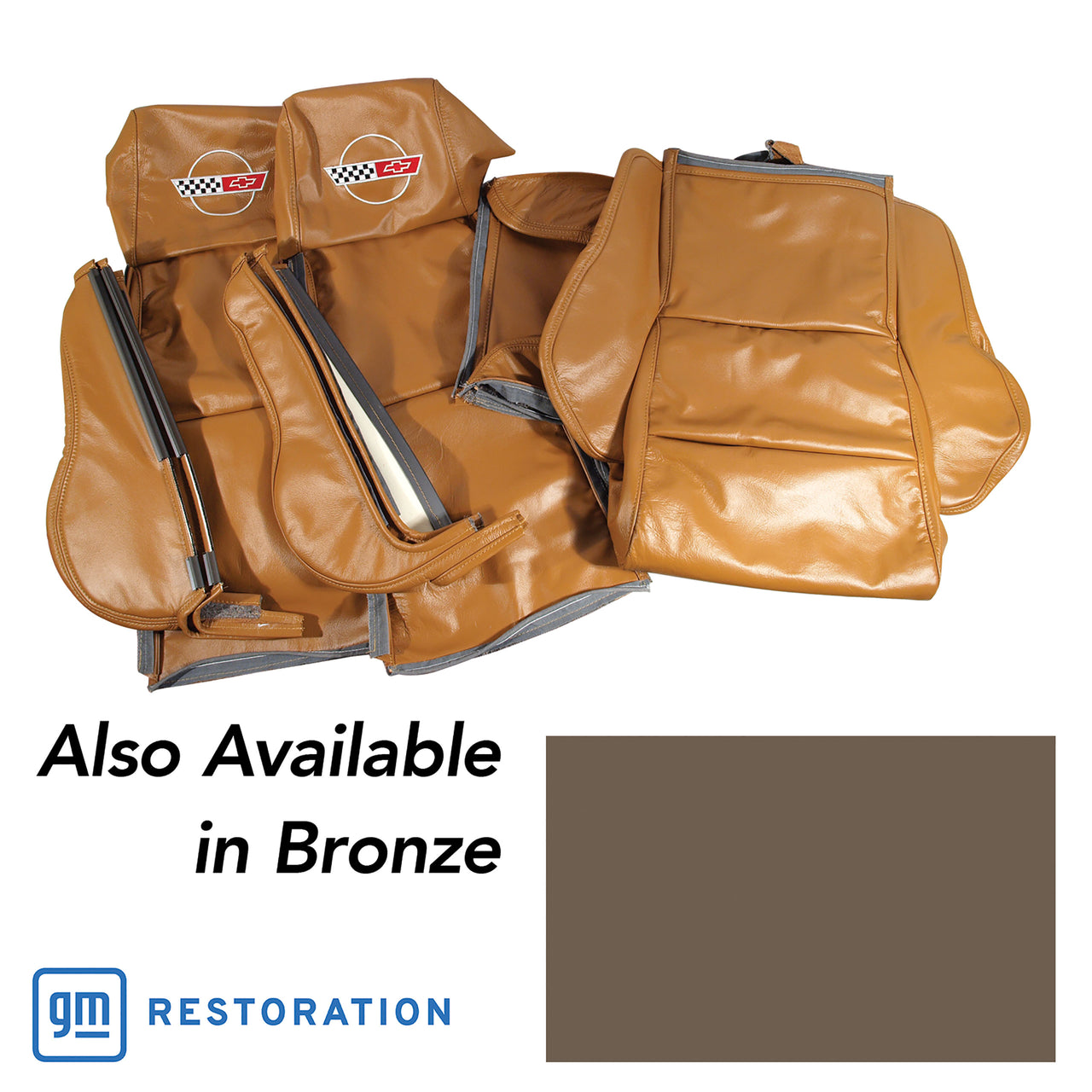 1984-1987 Corvette OE Style Embroidered Sport Leather Seat Covers W/Non-Perf Inserts - Bronze-468671E-Corvette-Store-Online
