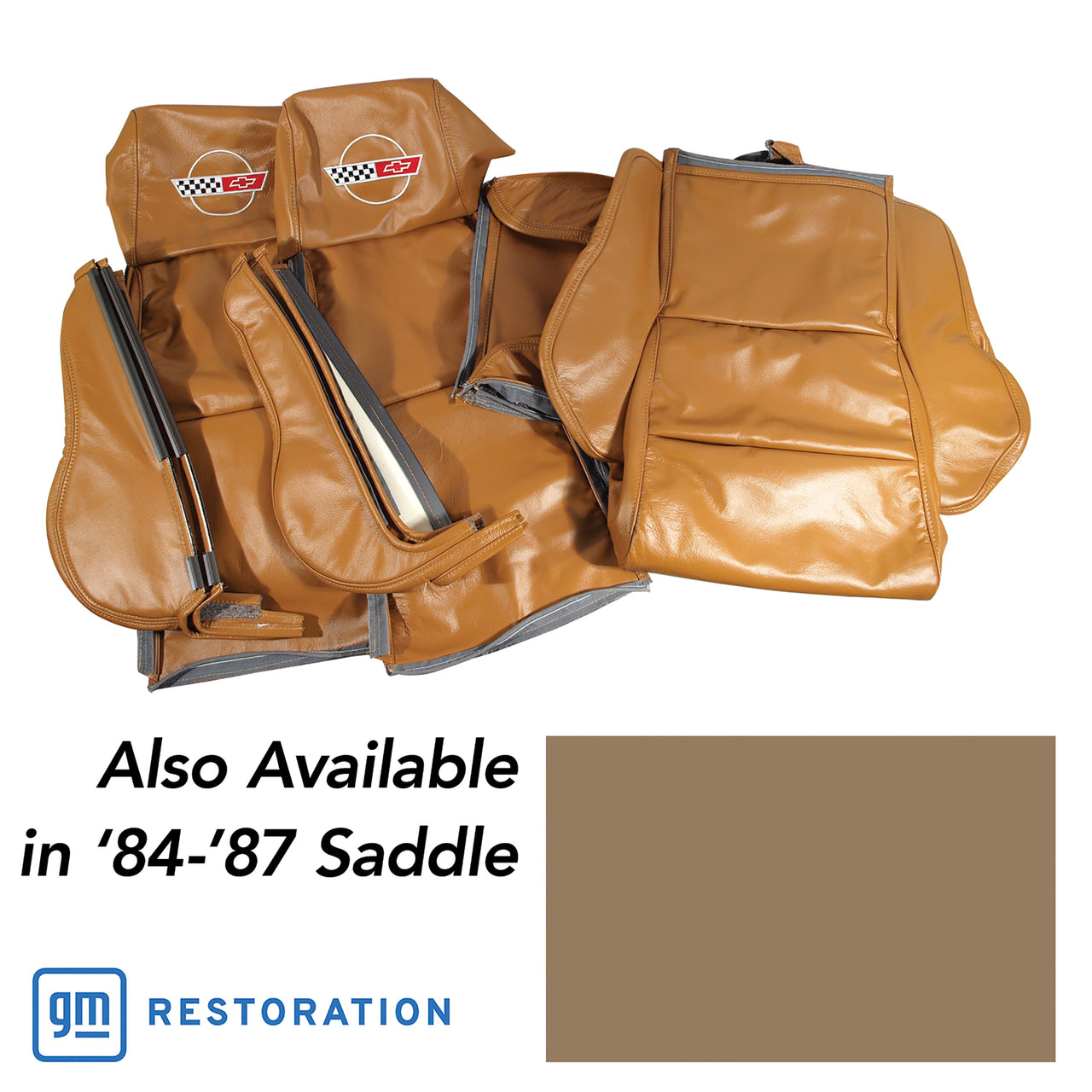 1984-1987 Corvette OE Style Embroidered Sport Leather Seat Covers W/Non-Perf Inserts - Saddle-468672E-Corvette-Store-Online