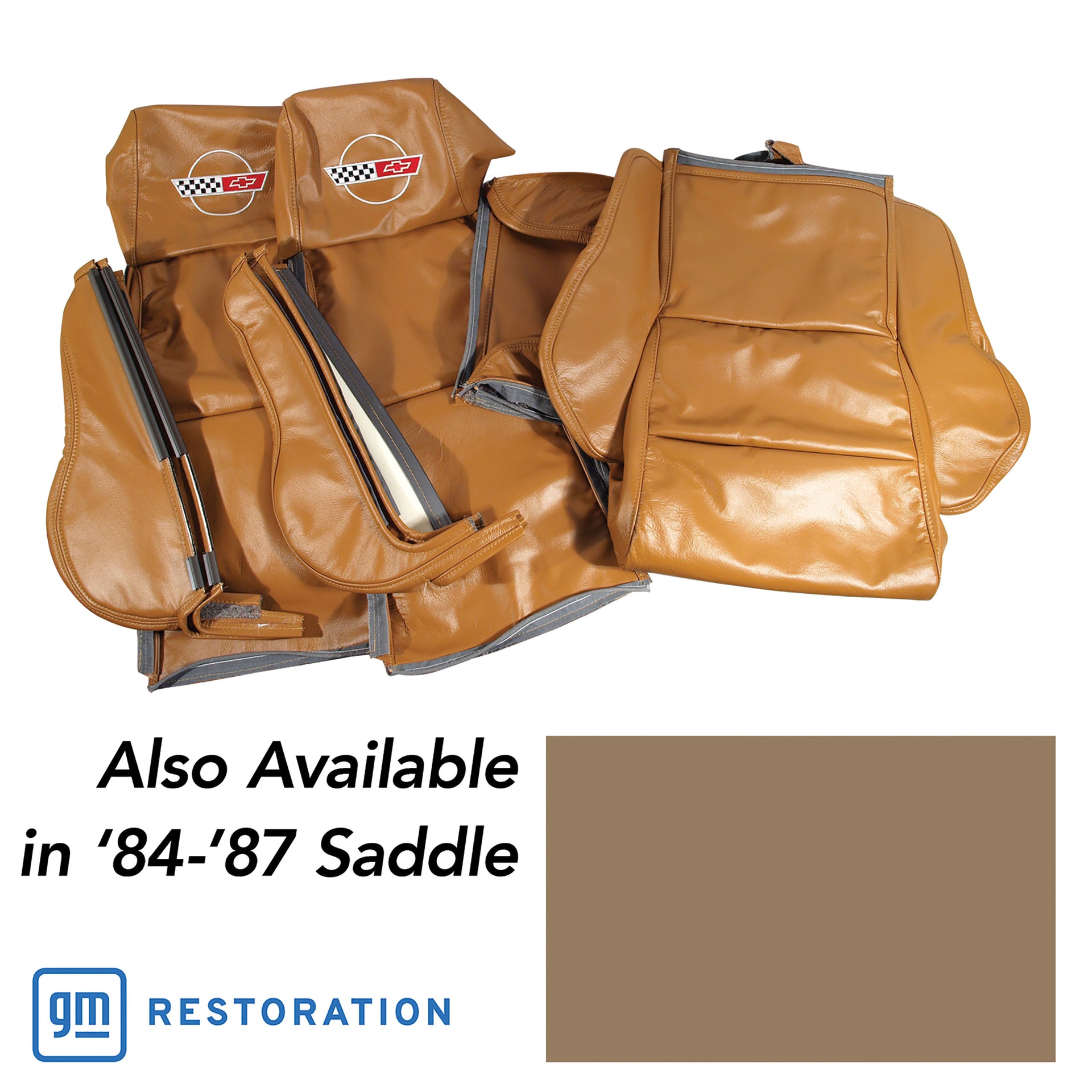 1984-1987 Corvette OE Style Embroidered Sport Leather Seat Covers W/Non-Perf Inserts - Saddle-468672E-Corvette-Store-Online
