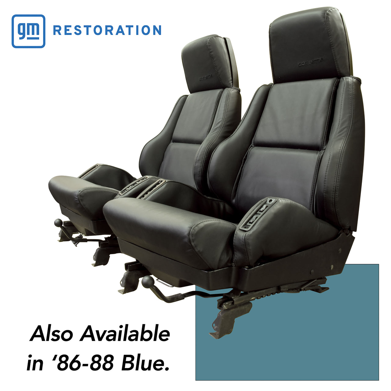 1986-1988 Corvette OE Style 100% Leather Sport Seat Covers W/O Perforated Inserts - Blue-468674-Corvette-Store-Online