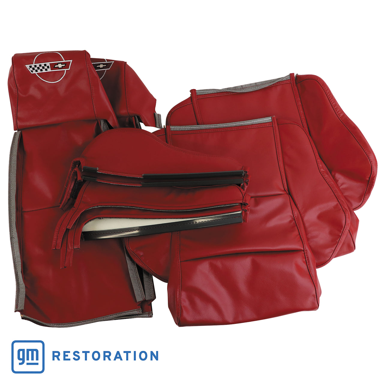 1986-1988 Corvette OE Style Embroidered Sport Leather Seat Covers W/Non-Perf Inserts - Red-468675E-Corvette-Store-Online