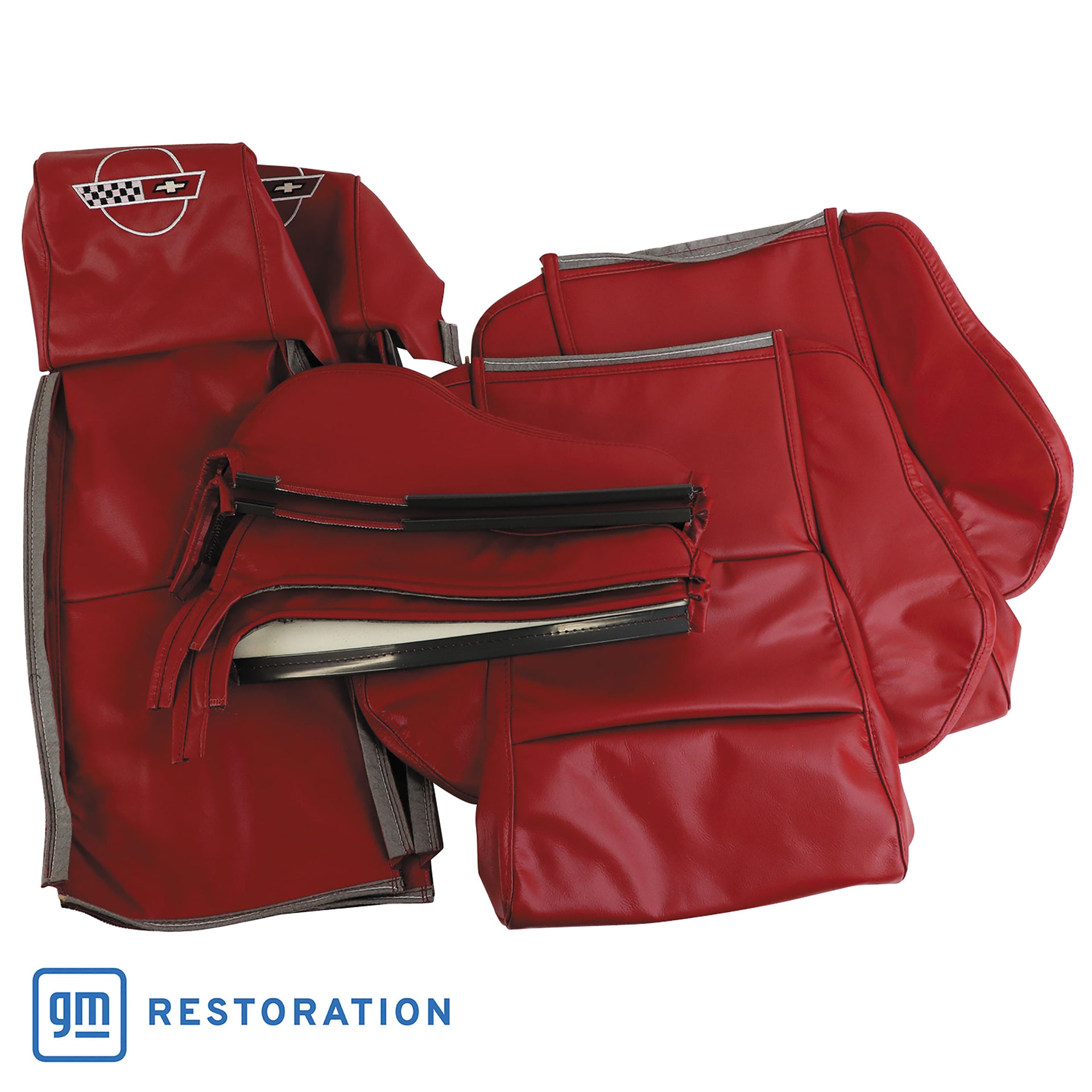1986-1988 Corvette OE Style Embroidered Sport Leather Seat Covers W/Non-Perf Inserts - Red-468675E-Corvette-Store-Online