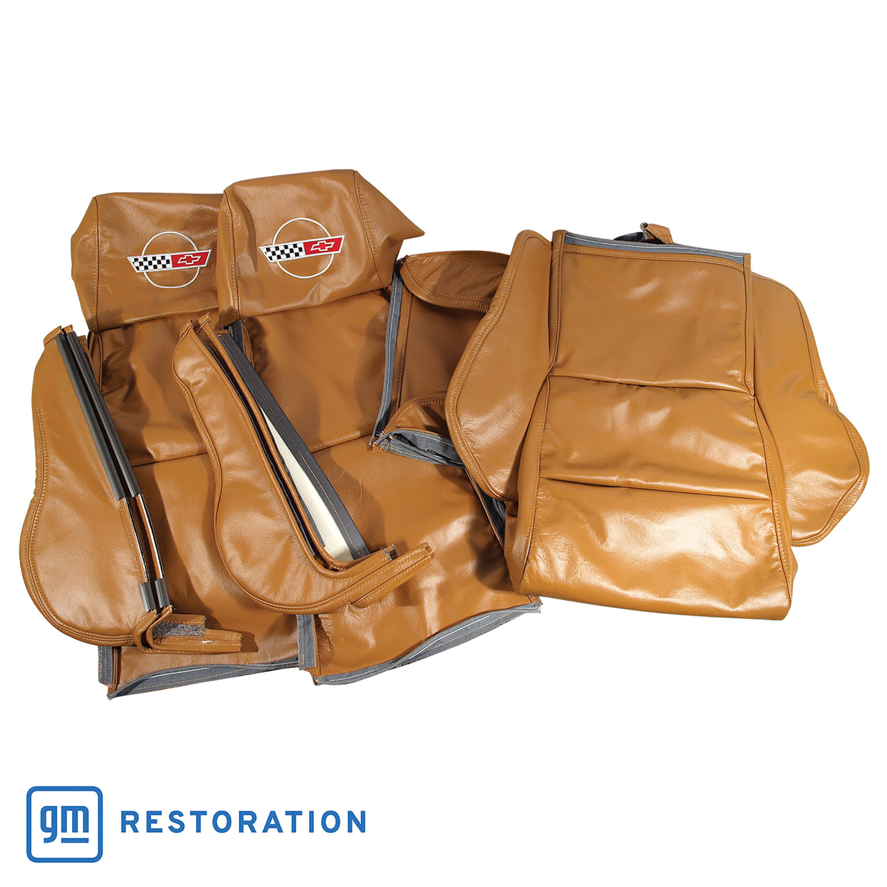 1988-1988 Corvette OE Style Embroidered Sport Leather Seat Covers W/Non-Perf Inserts - Saddle-468678E-Corvette-Store-Online