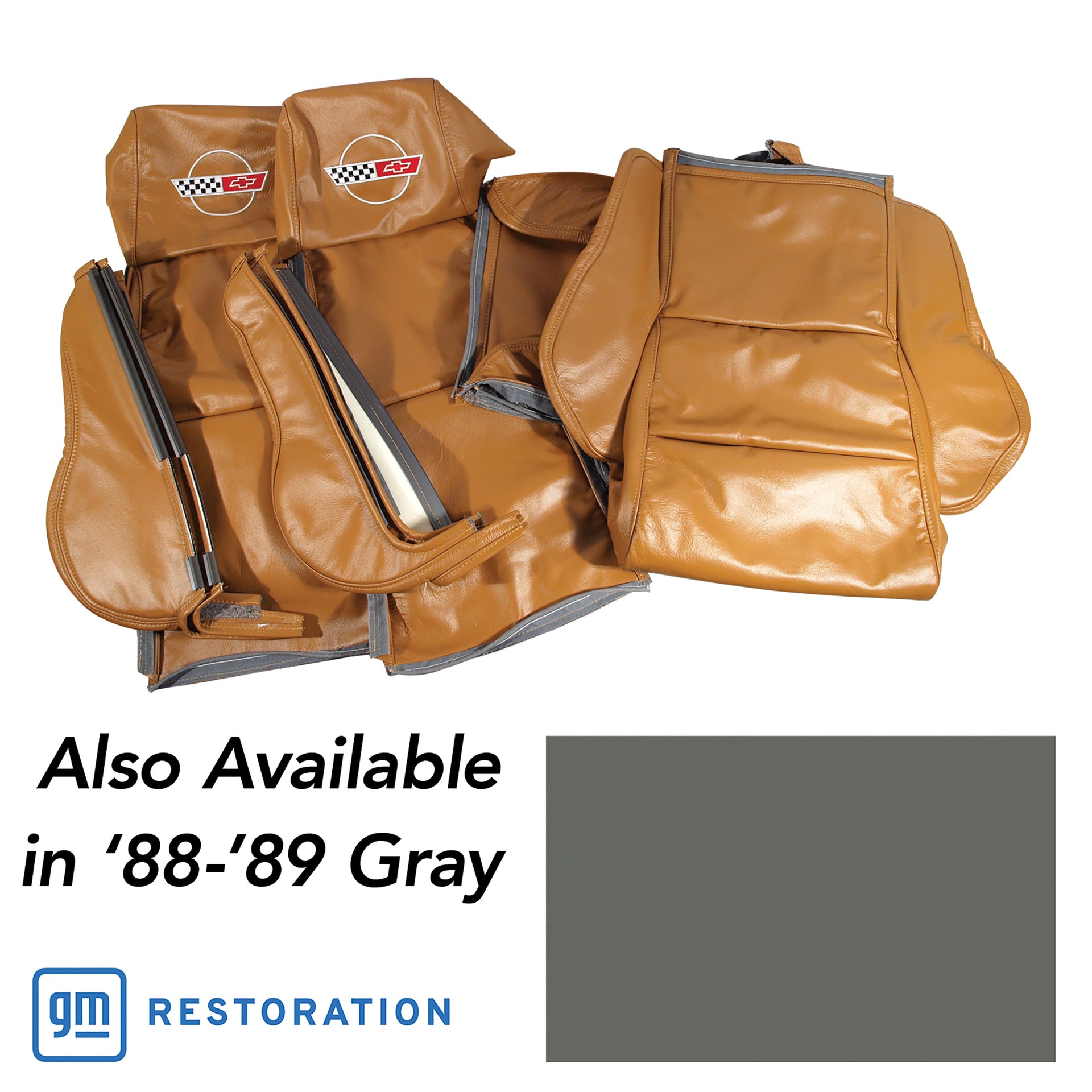 1988-1988 Corvette OE Style Embroidered Sport Leather Seat Covers W/Non-Perf Inserts - Gray-468679E-Corvette-Store-Online