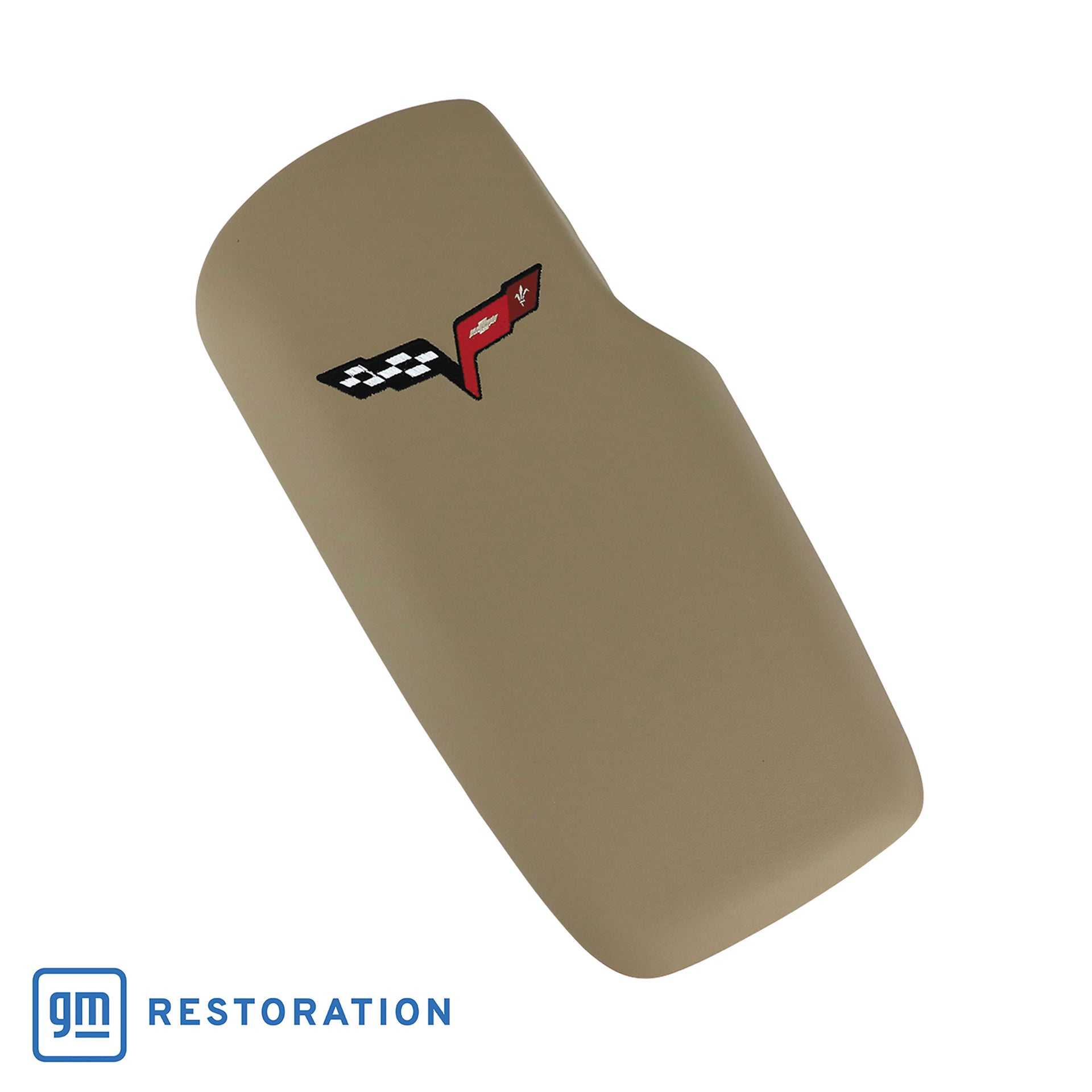 2005-2013 Corvette Embroidered Console Lid In Cashmere W/Black Cross Flag Logo-46900-Corvette-Store-Online