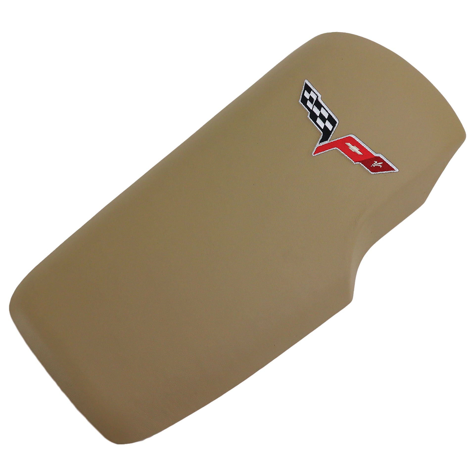 2005-2013 Corvette Embroidered Console Lid In Cashmere W/Red Cross Flag Logo-46901-Corvette-Store-Online
