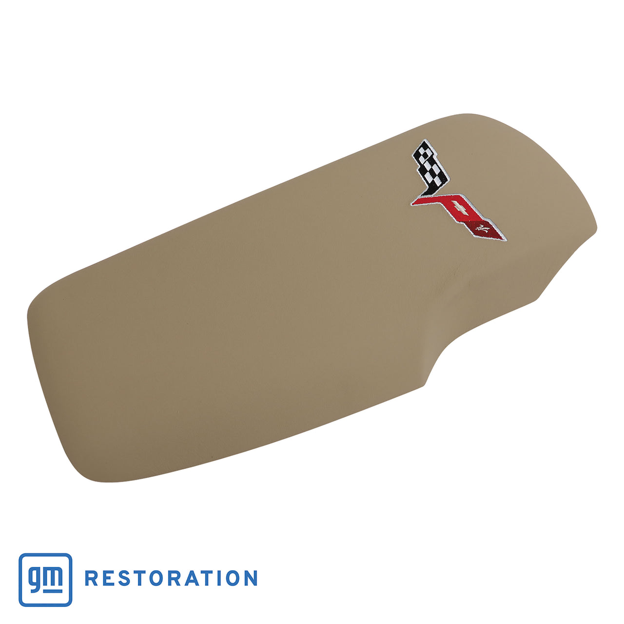 2005-2013 Corvette Embroidered Console Lid In Cashmere W/Silver Cross Flag Logo-46902-Corvette-Store-Online