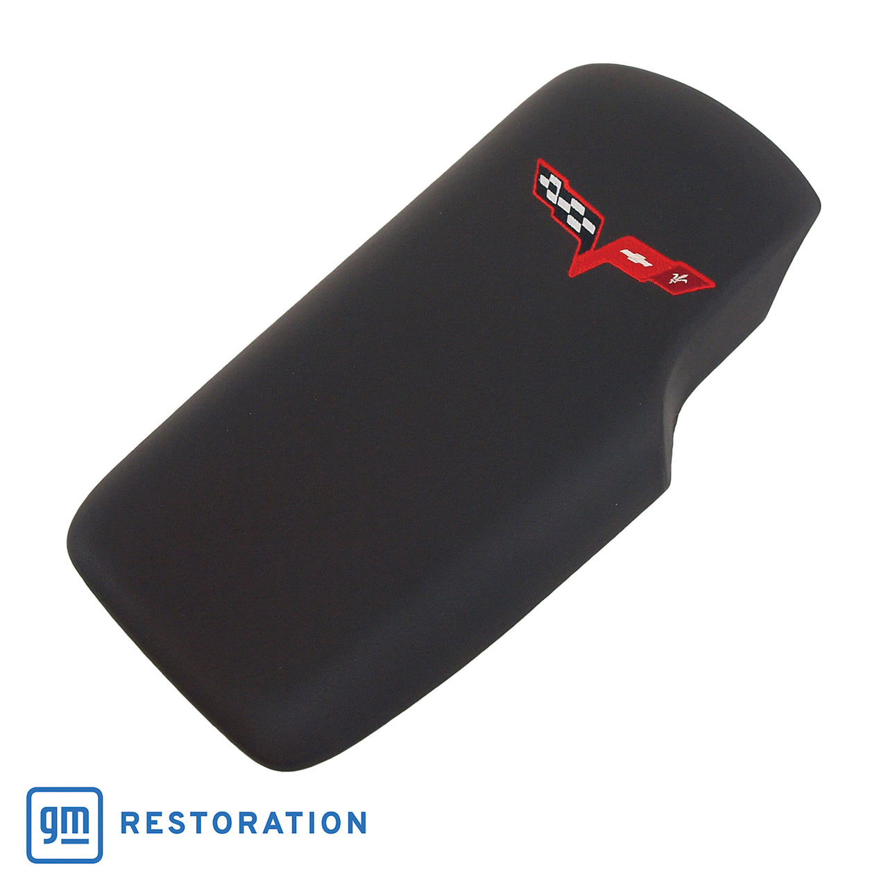 2005-2013 Corvette Embroidered Console Lid In Ebony W/Red Cross Flag Logo-46907-Corvette-Store-Online