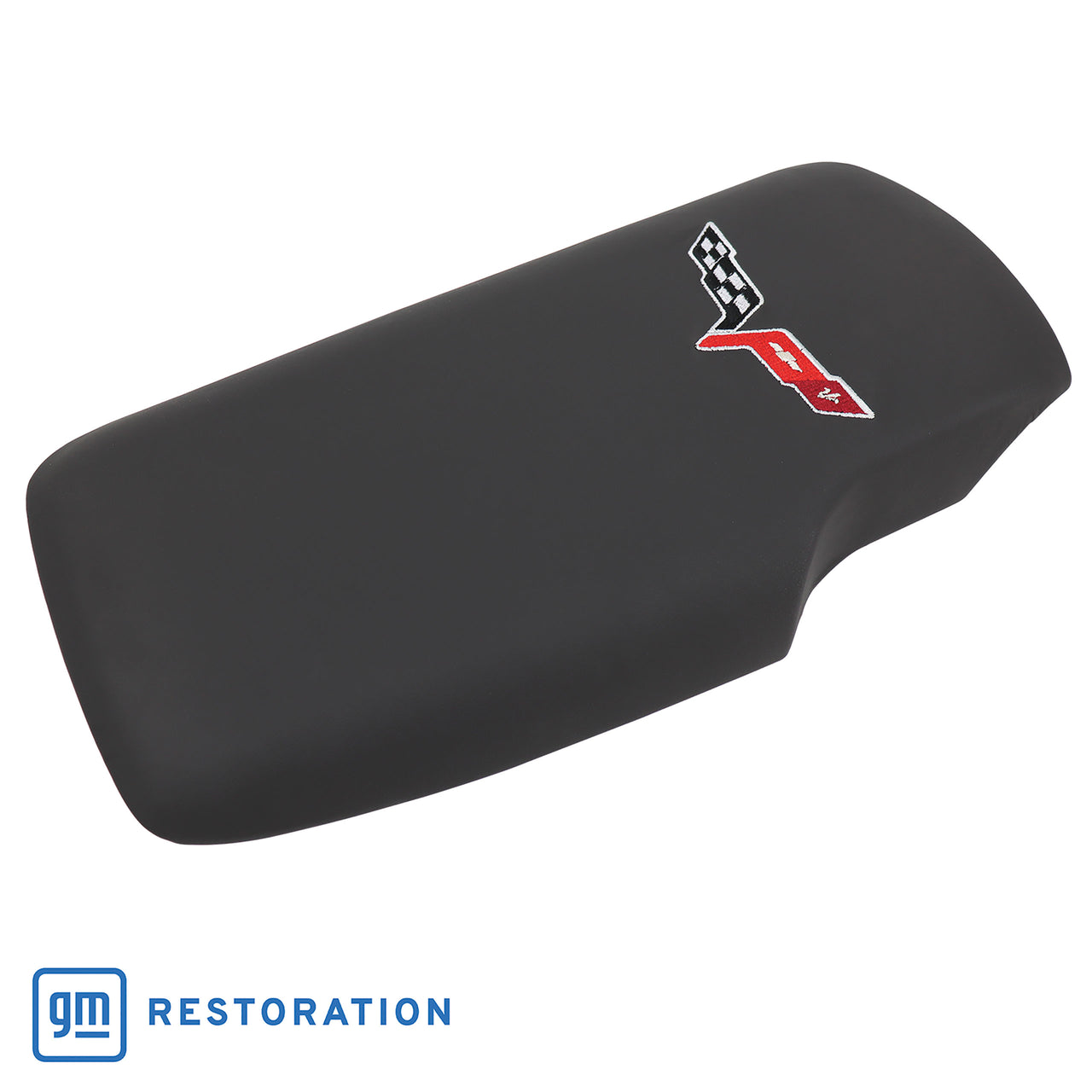 2005-2013 Corvette Embroidered Console Lid In Ebony W/Silver Cross Flag Logo-46908-Corvette-Store-Online
