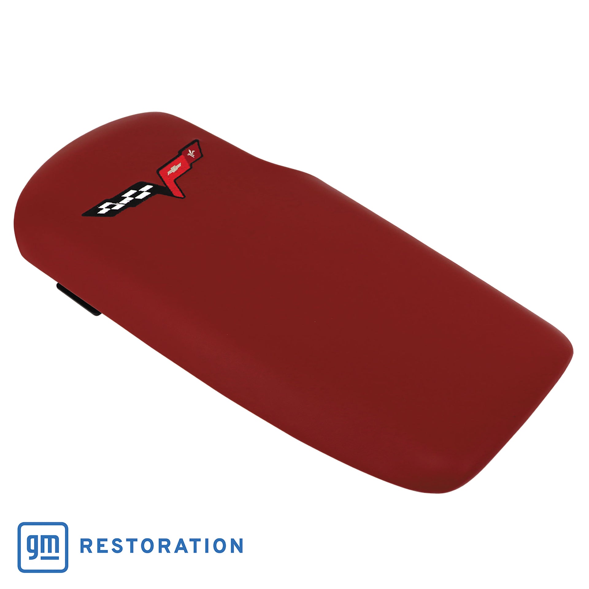 2005-2013 Corvette Embroidered Console Lid In Red W/Black Cross Flag Logo-46910-Corvette-Store-Online