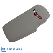 2005-2013 Corvette Embroidered Console Lid In Titanium Gray W/Black Cross Flag Logo-46917-Corvette-Store-Online