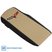 2005-2013 Corvette Embroidered Console Lid In Ebony/Cashmere W/Black Cross Flag Logo - CA-46921-Corvette-Store-Online