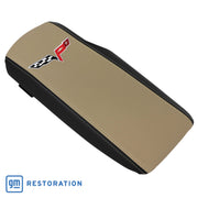2005-2013 Corvette Embroidered Console Lid In Ebony/Cashmere W/Silver Cross Flag Logo - CA-46923-Corvette-Store-Online