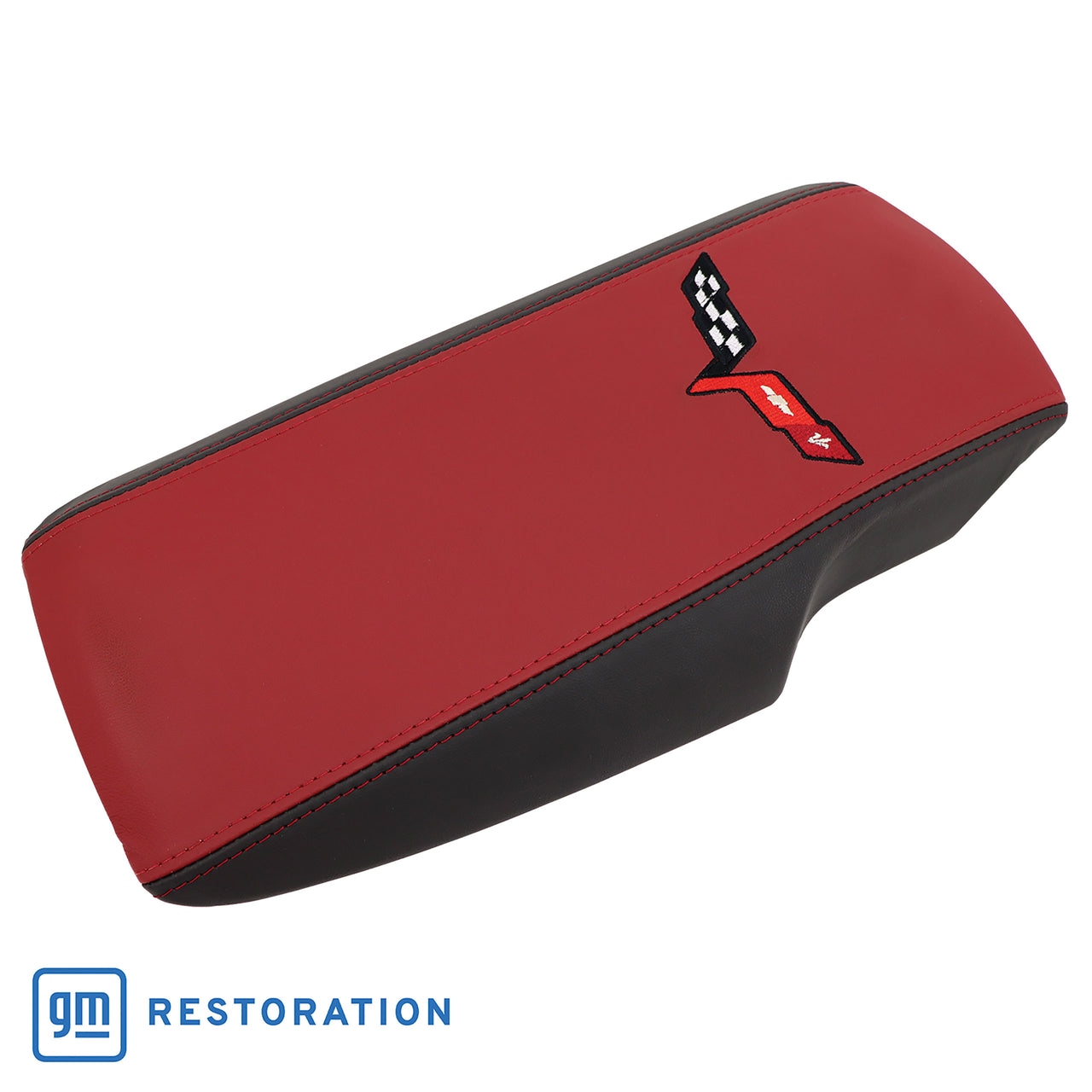 2005-2013 Corvette Embroidered Console Lid In Ebony/Red W/Black Cross Flag Logo - CA-46925-Corvette-Store-Online
