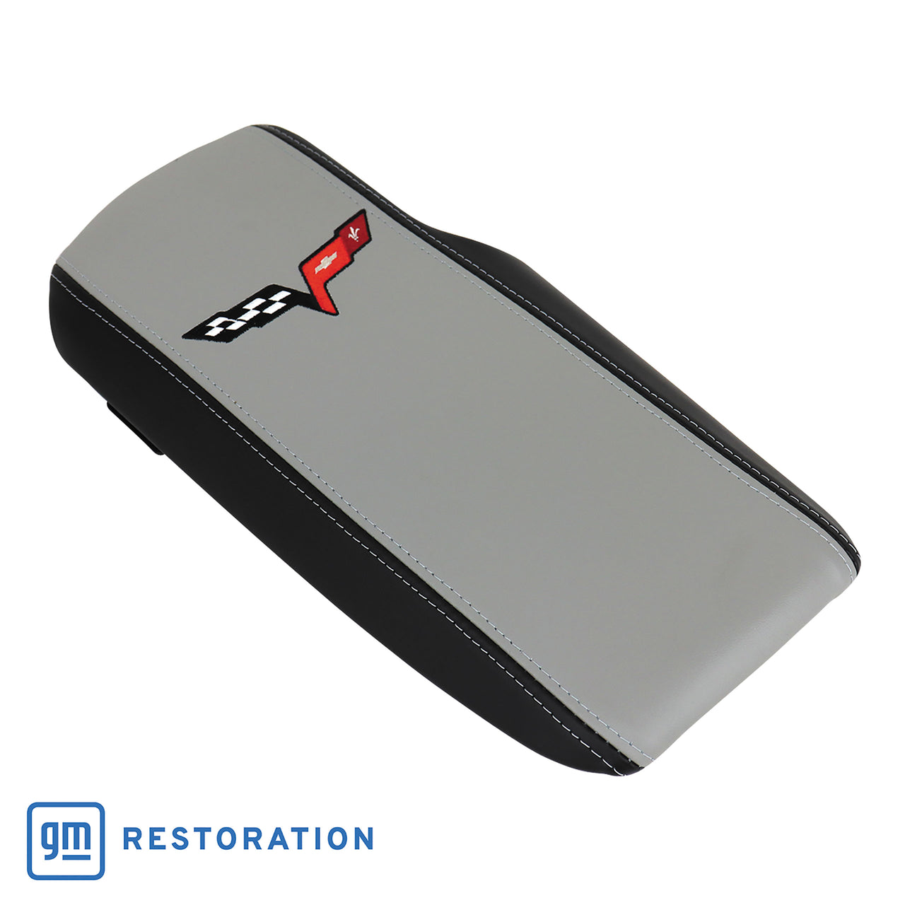 2005-2013 Corvette Embroidered Console Lid In Ebony/Titanium Gray W/Black Cross Flag Logo - CA-46928-Corvette-Store-Online