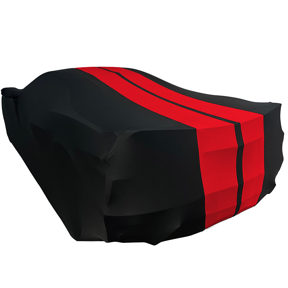 Corvette Ultraguard Stretch Satin Car Cover - Black W/Red Stripes - Indoor : C8 Stingray, Z51, Z06