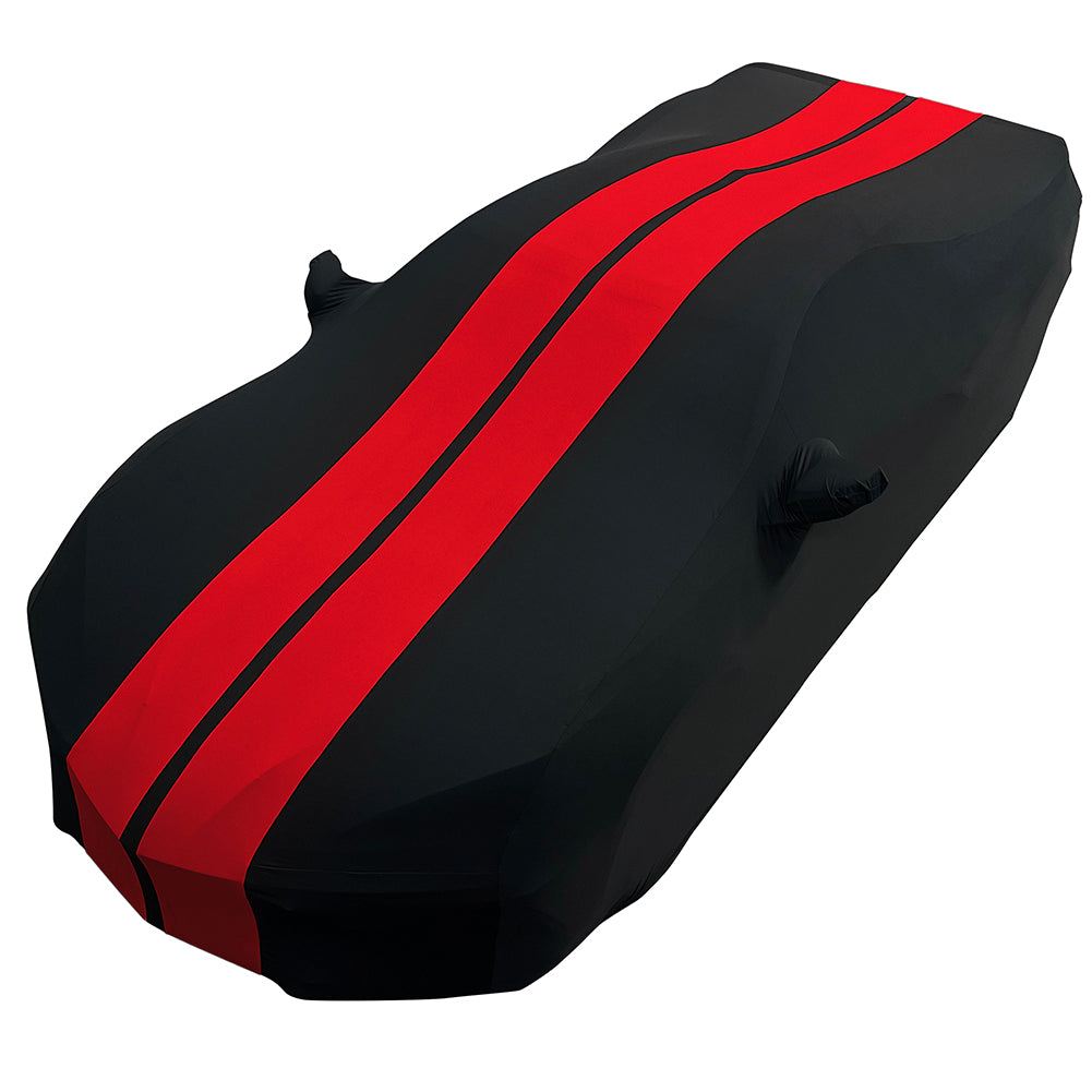 Corvette Ultraguard Stretch Satin Car Cover - Black W/Red Stripes - Indoor : C8 Stingray, Z51, Z06