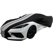Corvette Ultraguard Stretch Satin Car Cover - Black W/Gray Stripes - Indoor : C8 Stingray, Z51, Z06