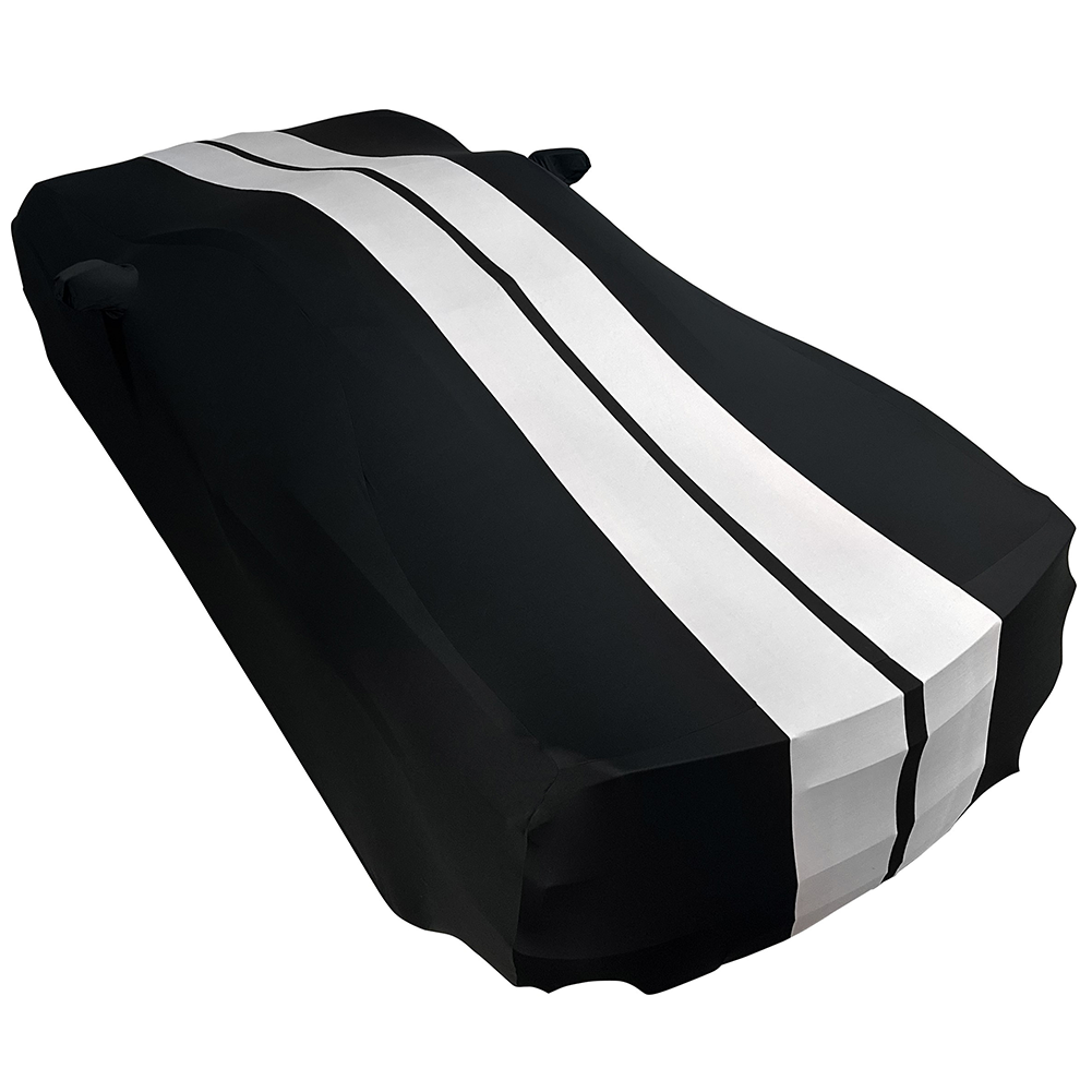Corvette Ultraguard Stretch Satin Car Cover - Black W/Gray Stripes - Indoor : C8 Stingray, Z51, Z06