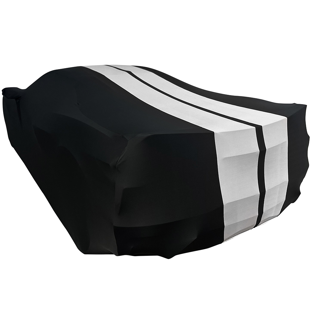 Corvette Ultraguard Stretch Satin Car Cover - Black W/Gray Stripes - Indoor : C8 Stingray, Z51, Z06