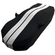 Corvette Ultraguard Stretch Satin Car Cover - Black W/Gray Stripes - Indoor : C8 Stingray, Z51, Z06