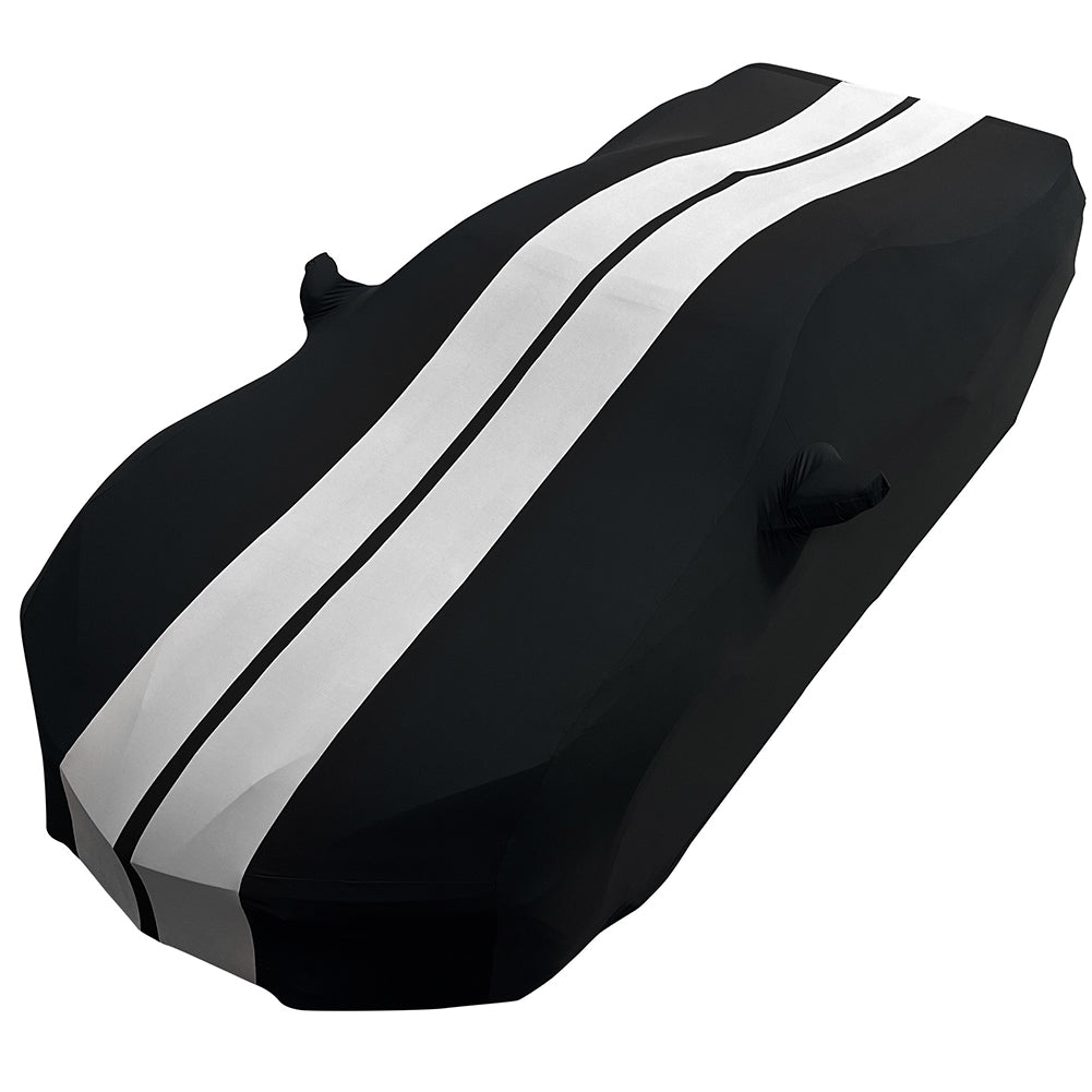 Corvette Ultraguard Stretch Satin Car Cover - Black W/Gray Stripes - Indoor : C8 Stingray, Z51, Z06