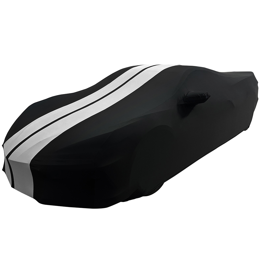 Corvette Ultraguard Stretch Satin Car Cover - Black W/Gray Stripes - Indoor : C8 Stingray, Z51, Z06