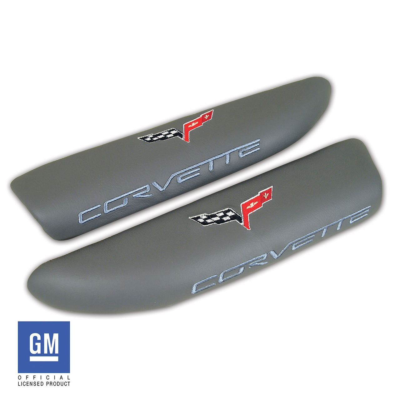 2013-2013 Corvette Leather Armrest Pads - Dark Titanium Gray W/C6 Logo - CA-479792-Corvette-Store-Online