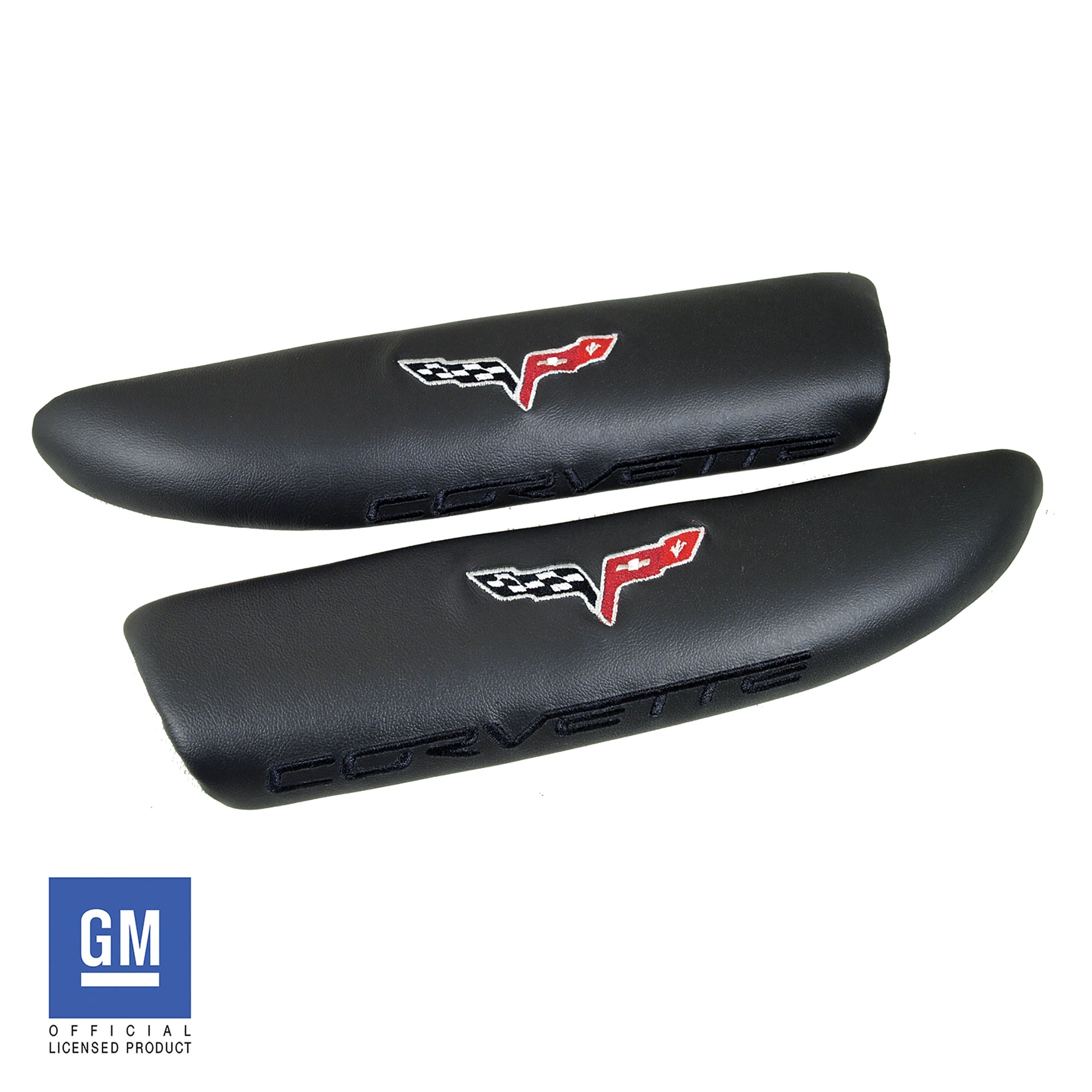 2005-2013 Corvette Leather Armrest Pads - Ebony W/C6 Logo - CA-479795-Corvette-Store-Online