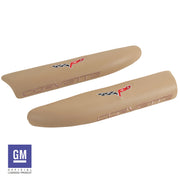 2005-2013 Corvette Leather Armrest Pads - Cashmere W/C6 Logo - CA-479796-Corvette-Store-Online