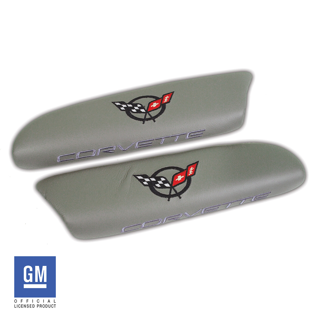 1997-2004 Corvette Leather Armrest Pads - Gray W/C5 Logo - CA-479988-Corvette-Store-Online