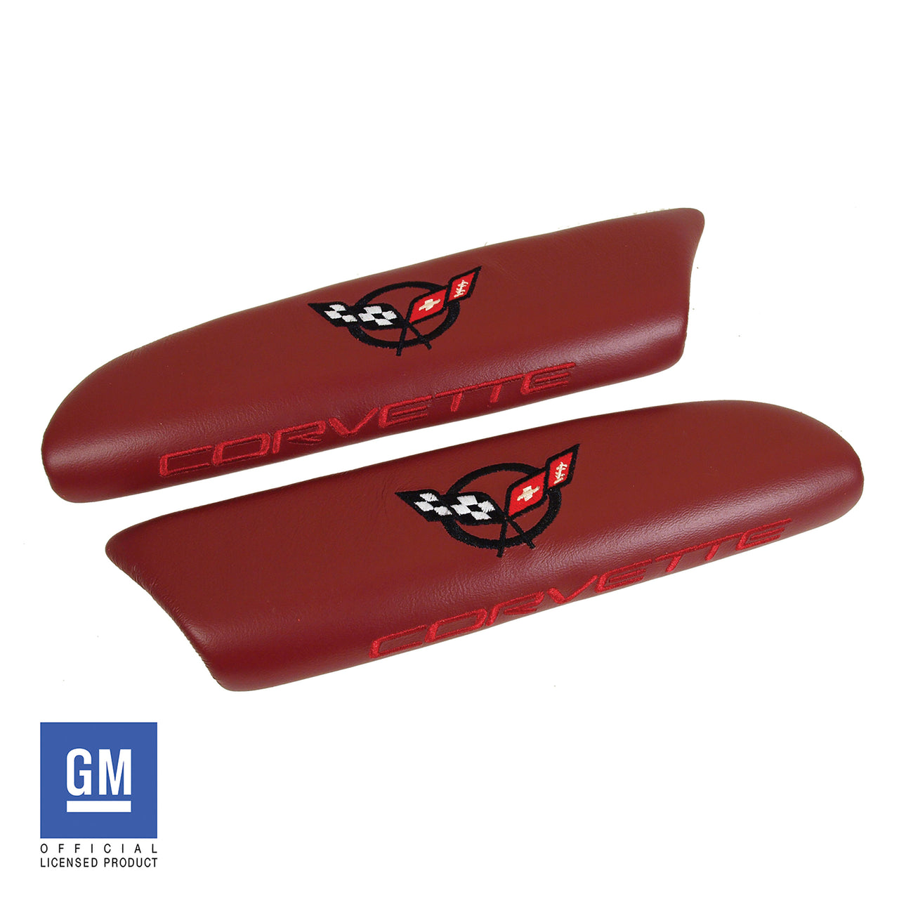 1997-1999 Corvette Leather Armrest Pads - Red W/C5 Logo - CA-479989-Corvette-Store-Online