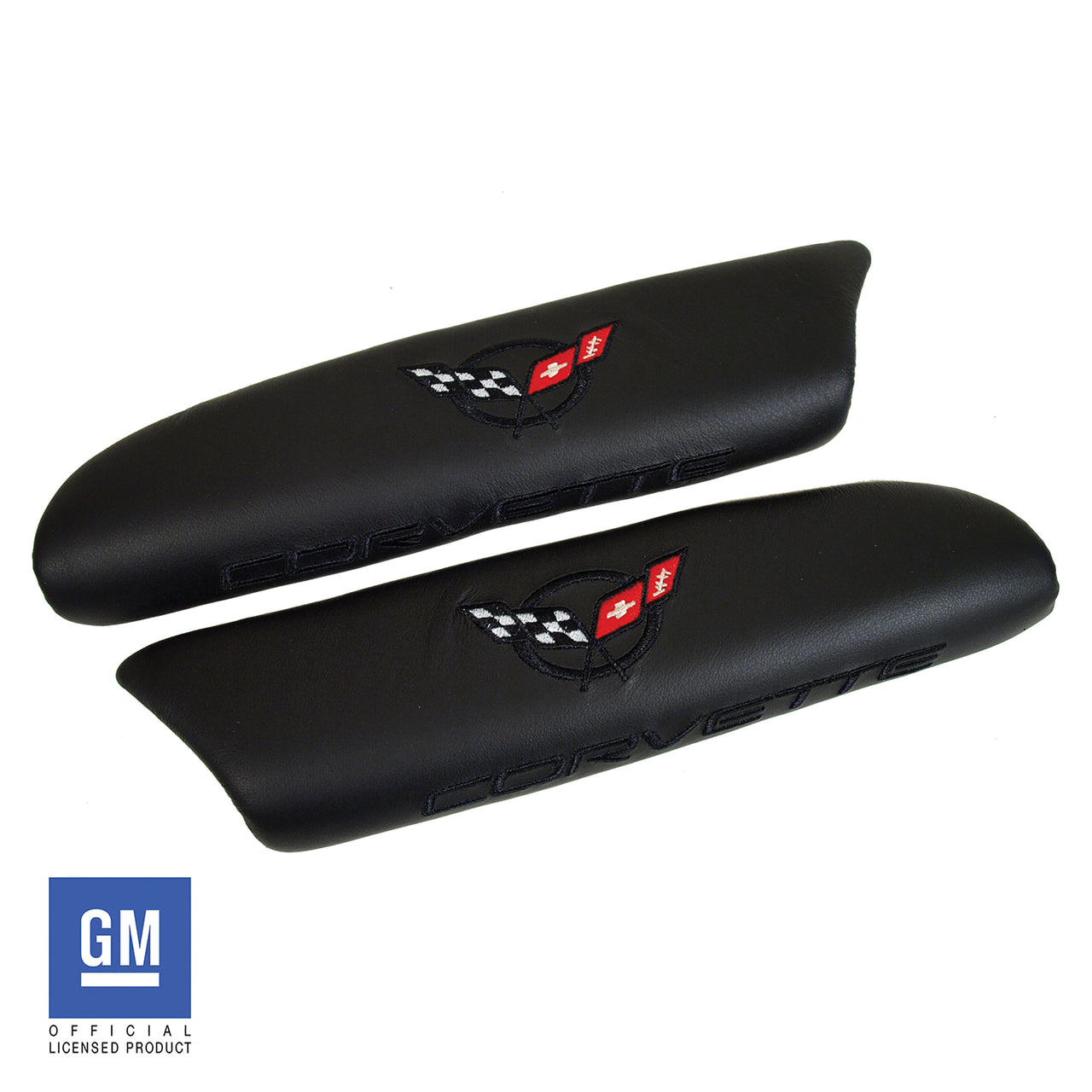 1997-2004 Corvette Leather Armrest Pads - Black W/C5 Logo - CA-479990-Corvette-Store-Online
