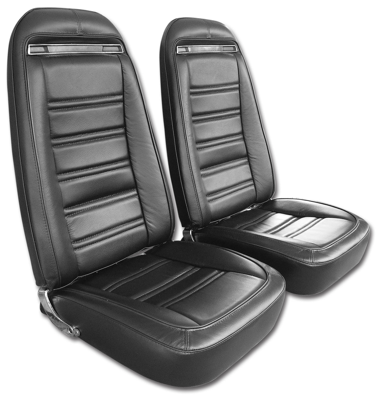 1970-1971 Corvette Mounted Seats Driver Black Leather Vinyl With Shoulder Harness - CA-480720MS-Corvette-Store-Online